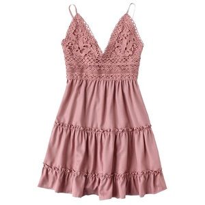 Pink V-Neck Spaghetti Strap Laced back dress
